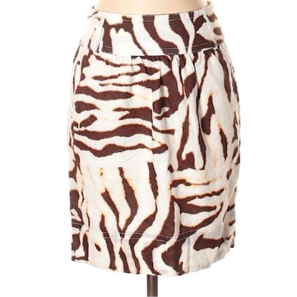 NWT White brown zebra 100% linen BANANA REPUBLIC A-line skirt 2 - Picture 2 of 12